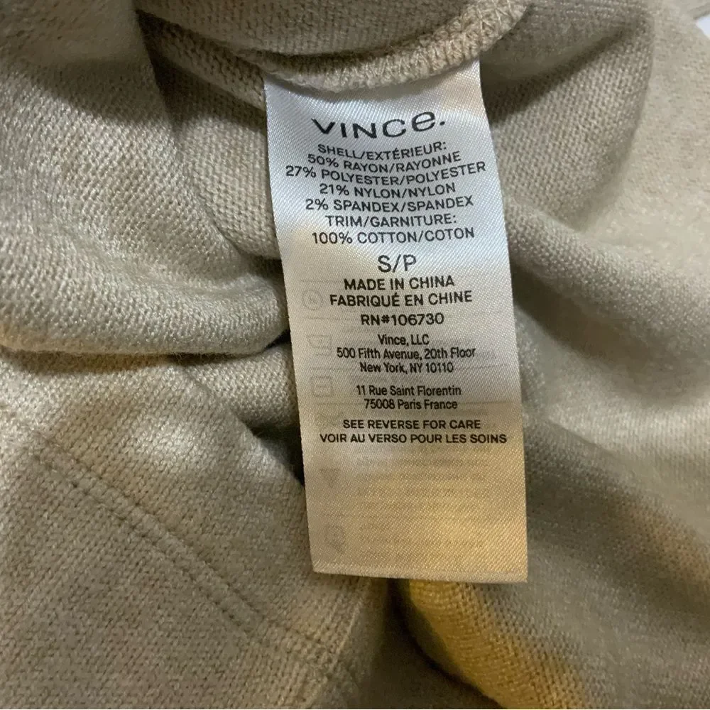 Vince Womens Sweater S Beige Stretch Mock Neck 1/4 Zip Neutral - Picture 7 of 7